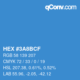 颜色代码: HEX #3A8BCF | qconv.com