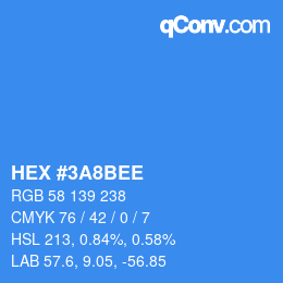 颜色代码: HEX #3A8BEE | qconv.com