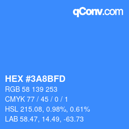 颜色代码: HEX #3A8BFD | qconv.com