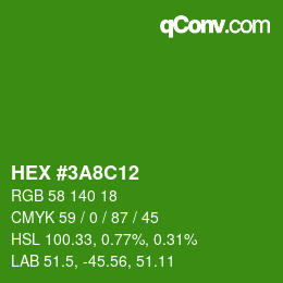 颜色代码: HEX #3A8C12 | qconv.com