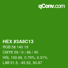 颜色代码: HEX #3A8C13 | qconv.com