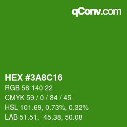 カラーコード: HEX #3A8C16 | qconv.com