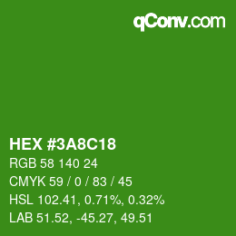 颜色代码: HEX #3A8C18 | qconv.com
