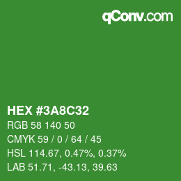 カラーコード: HEX #3A8C32 | qconv.com
