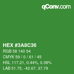 颜色代码: HEX #3A8C36 | qconv.com