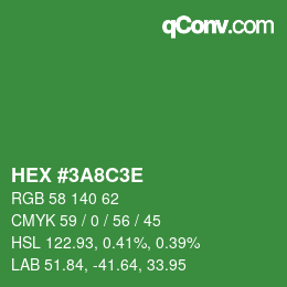 Color code: HEX #3A8C3E | qconv.com