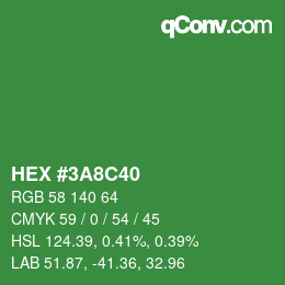 Color code: HEX #3A8C40 | qconv.com