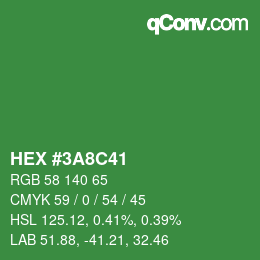 Color code: HEX #3A8C41 | qconv.com
