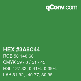 カラーコード: HEX #3A8C44 | qconv.com