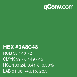 Color code: HEX #3A8C48 | qconv.com