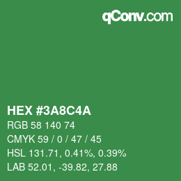 カラーコード: HEX #3A8C4A | qconv.com
