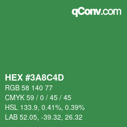 Color code: HEX #3A8C4D | qconv.com