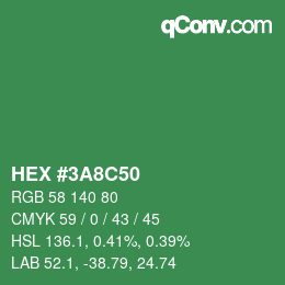 カラーコード: HEX #3A8C50 | qconv.com