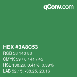 Color code: HEX #3A8C53 | qconv.com