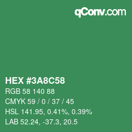 カラーコード: HEX #3A8C58 | qconv.com