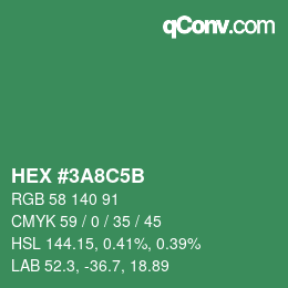 Color code: HEX #3A8C5B | qconv.com