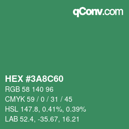 カラーコード: HEX #3A8C60 | qconv.com