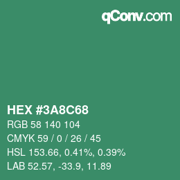 Color code: HEX #3A8C68 | qconv.com