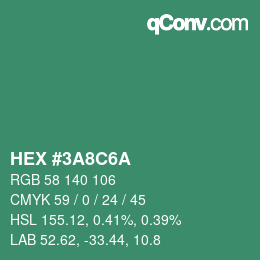 カラーコード: HEX #3A8C6A | qconv.com