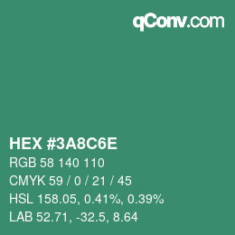 Color code: HEX #3A8C6E | qconv.com