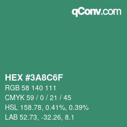 Color code: HEX #3A8C6F | qconv.com