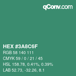 カラーコード: HEX #3A8C6F | qconv.com