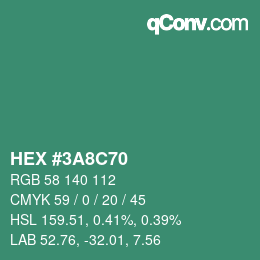 Color code: HEX #3A8C70 | qconv.com