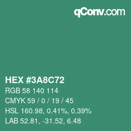 Color code: HEX #3A8C72 | qconv.com