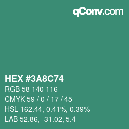 Color code: HEX #3A8C74 | qconv.com