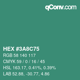 Color code: HEX #3A8C75 | qconv.com