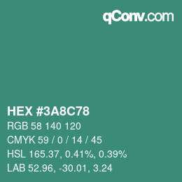 Color code: HEX #3A8C78 | qconv.com