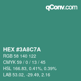 Color code: HEX #3A8C7A | qconv.com