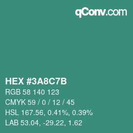 Color code: HEX #3A8C7B | qconv.com