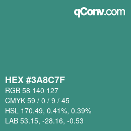 Color code: HEX #3A8C7F | qconv.com