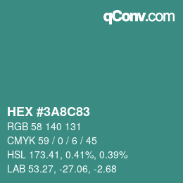 Color code: HEX #3A8C83 | qconv.com