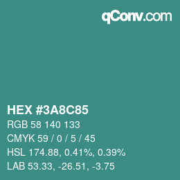 Color code: HEX #3A8C85 | qconv.com