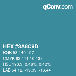 Color code: HEX #3A8C9D | qconv.com