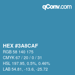 カラーコード: HEX #3A8CAF | qconv.com