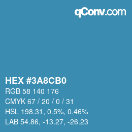 カラーコード: HEX #3A8CB0 | qconv.com