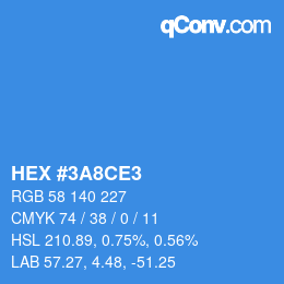 Farbcode: HEX #3A8CE3 | qconv.com