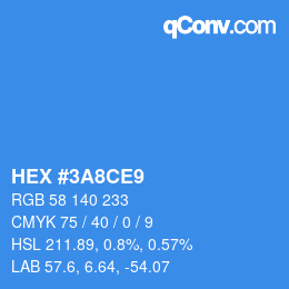 カラーコード: HEX #3A8CE9 | qconv.com