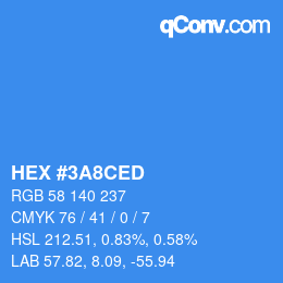 カラーコード: HEX #3A8CED | qconv.com