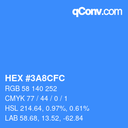 カラーコード: HEX #3A8CFC | qconv.com