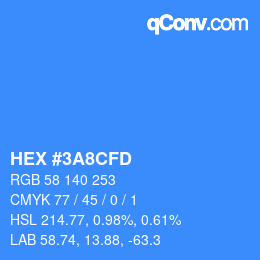 颜色代码: HEX #3A8CFD | qconv.com