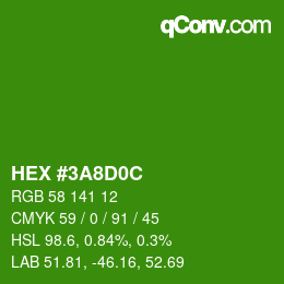 颜色代码: HEX #3A8D0C | qconv.com