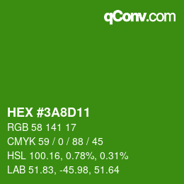 颜色代码: HEX #3A8D11 | qconv.com