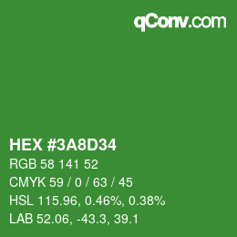 Color code: HEX #3A8D34 | qconv.com