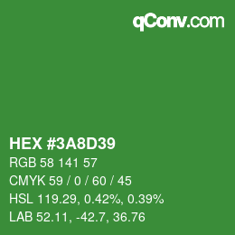 カラーコード: HEX #3A8D39 | qconv.com