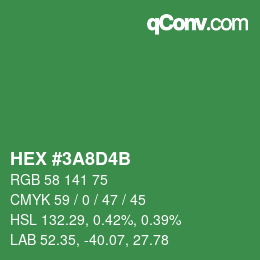 Color code: HEX #3A8D4B | qconv.com