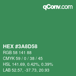 カラーコード: HEX #3A8D58 | qconv.com